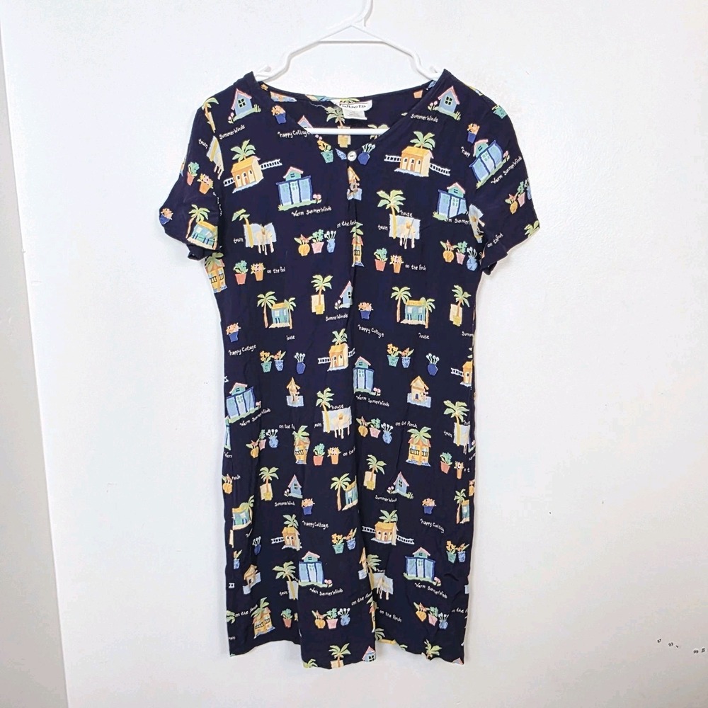 Talbots Navy Colorful Tropical Vacation Summer Resort Unique‎ Mini Dress Size 12